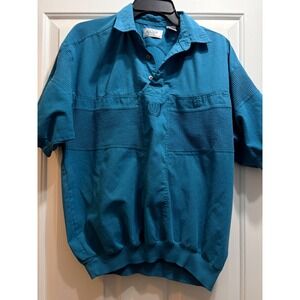 Vintage Sears Mens Store Teal Blue Textured Polo Shirt Embroidered Crest‎ Medium
